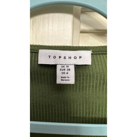 Topshop Premium Rib Jersey Ruched Front Midi Dress in Khaki 6 - Picture 3 of 6